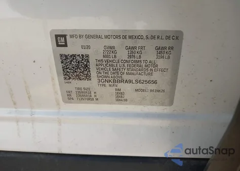 2020 Chevrolet Blazer Fwd 1Lt z USA, uszkodzony, nr VIN 3GNKBBRA9LS625656